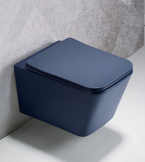 Rimless Wall Hung WC With Slim UF Seat Cover ( Royal Navy ) – Aquant India